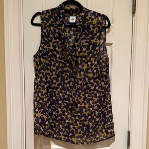 CAbi Women's Sleeveless Top - Black and Tan Leopard Print